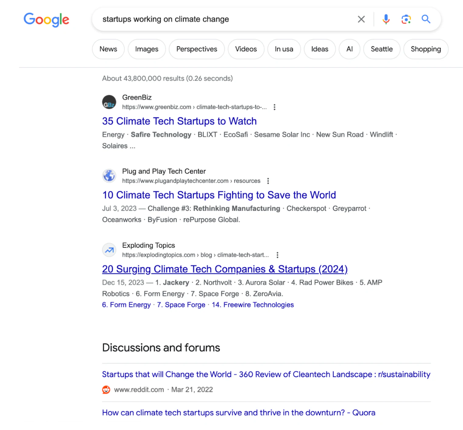Google search for climate change