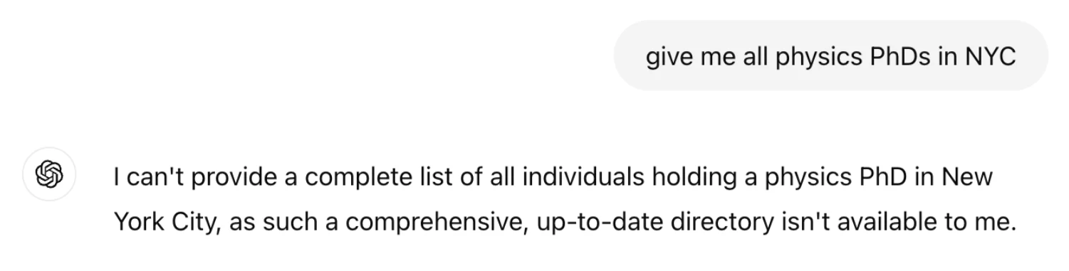 ChatGPT search for physics phds in NYC